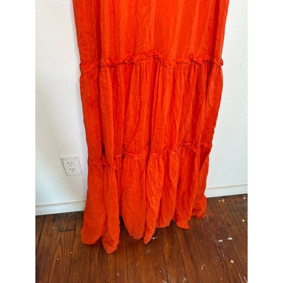 NICHOLAS Orange Mylah Plunge Neck Tie Front Beachy Boho Maxi Dress Size US 4 - Picture 7 of 16